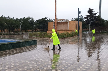 Pirallahı rayonunda  intensiv  yağışın fəsadları aradan qaldırılır